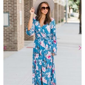 Pink Lily Blue Floral Maxi Dress